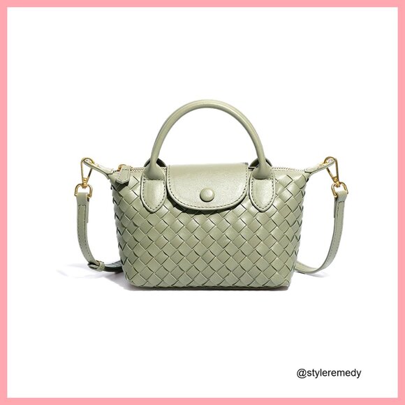Mini Braided Faux Leather Top Handle Satchel Crossbody Bag Women's